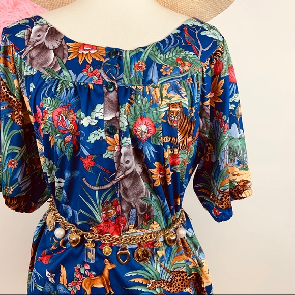 Vtg 70s Welcome to the Jungle Oversized Blouse M L - Picture 8 of 8